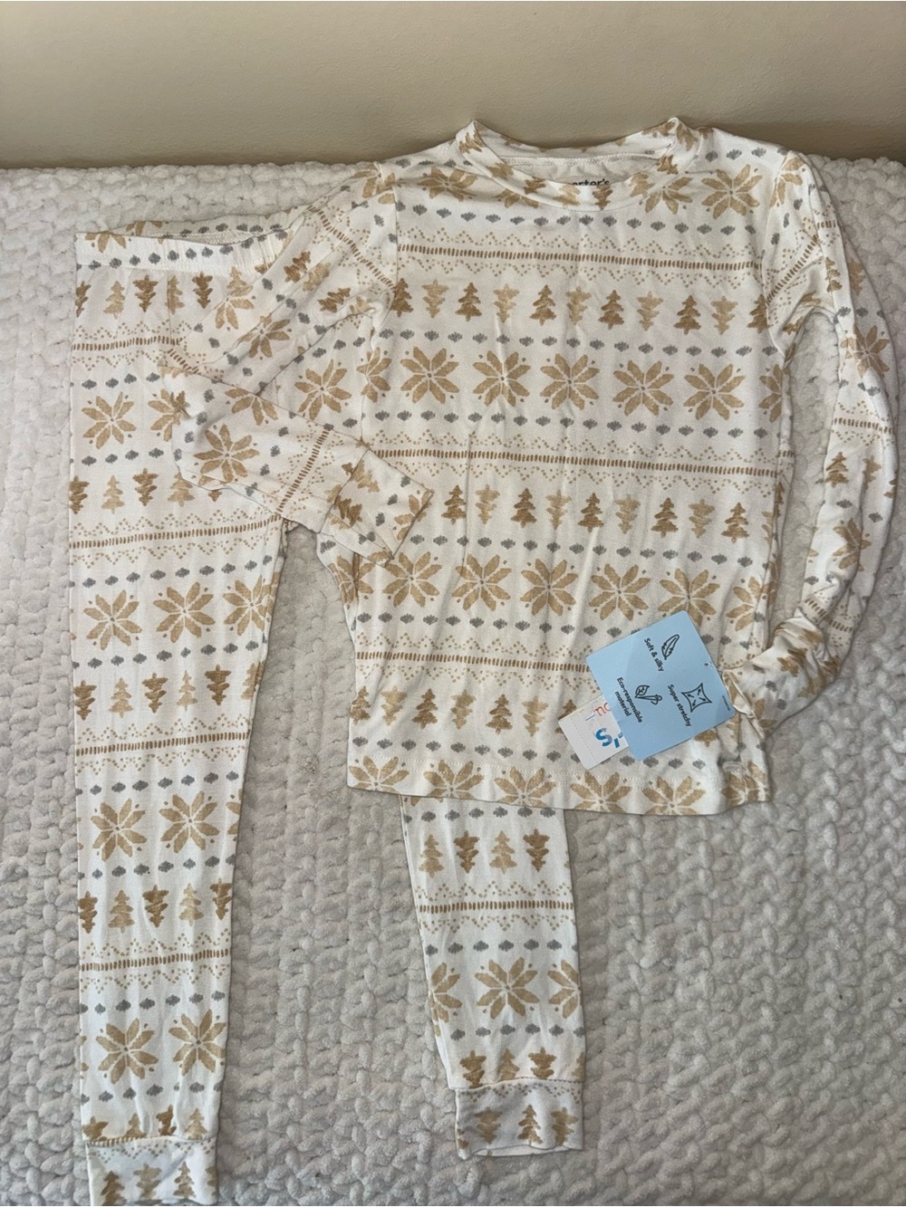 Carter's Cream and Gold Fair Isle Thermal Pajama Set